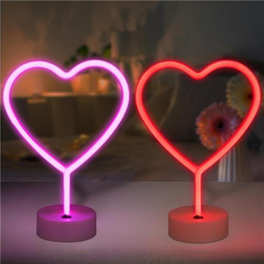 2 Pack Heart Neon Signs, LED Pink Lights Battery Operated or USB